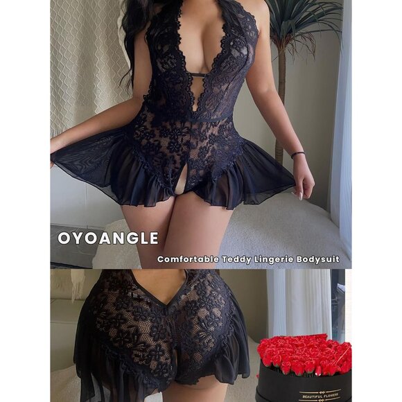 Beautiful Plus Size Lingerie: Cut Out Tie Back Halter Lace Teddy for Valentine’s - Picture 5 of 6